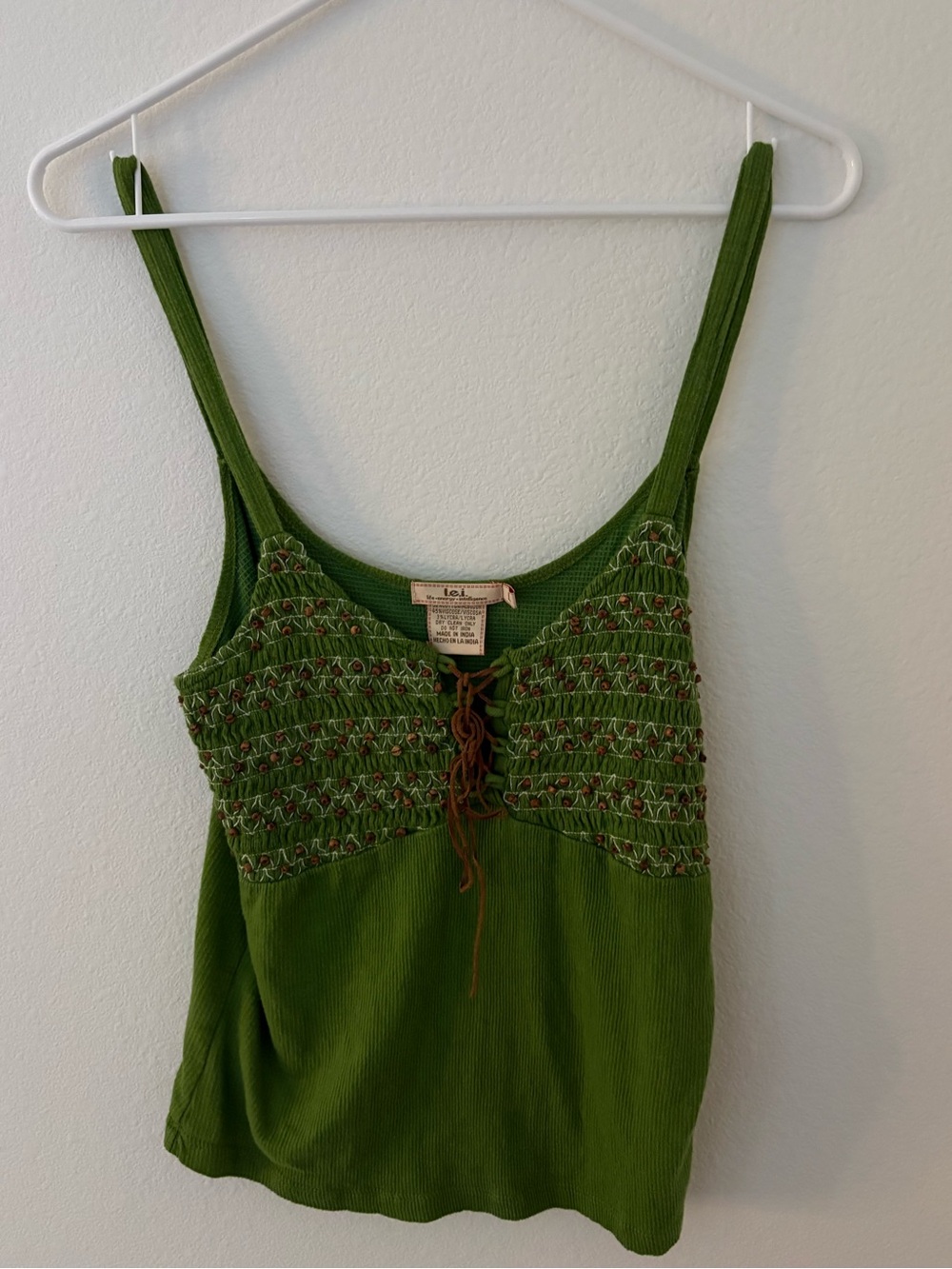 Vintage Green Smocked Lace-Up Women's Tank Top - Picture 1 of 4